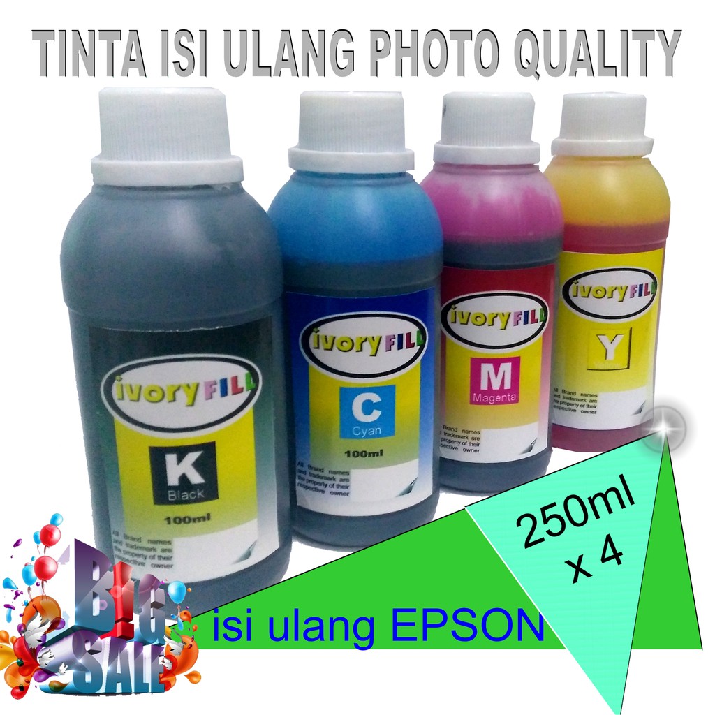 Paket TINTA 4 warna 250ml  untuk refill EPSON refill L110 L300 L210 L350 L120 L310 L220 L365