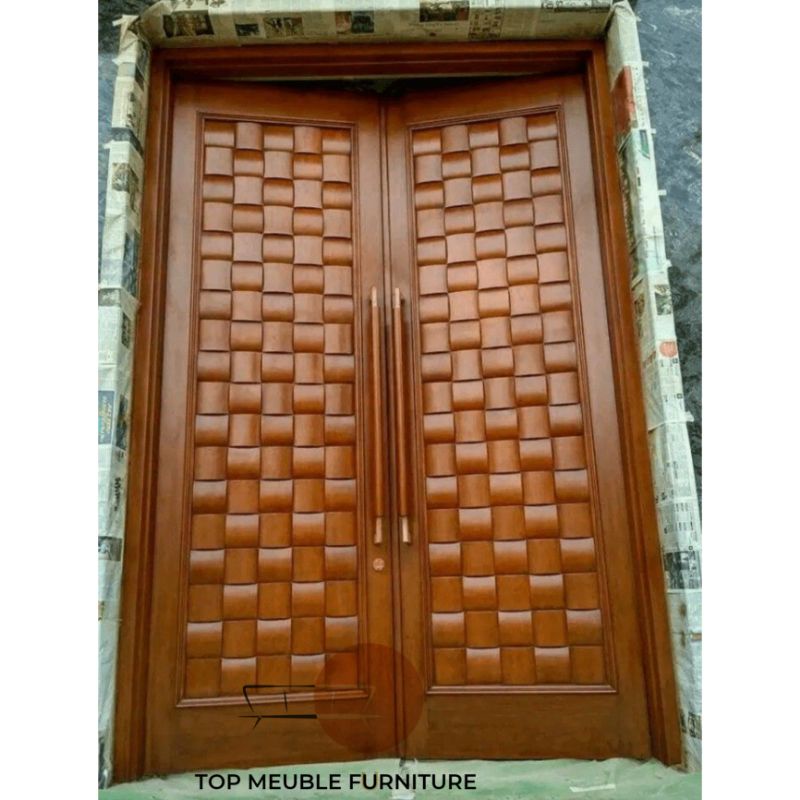 Kusen pintu minimalis motif kepang kayu jati tpk 150 x 210