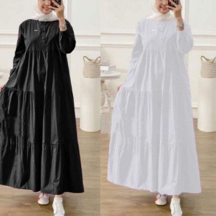 Tidak Diragukan.. midi dress hitam putih midi dress polos katun twill midi dress kondangan midi dres