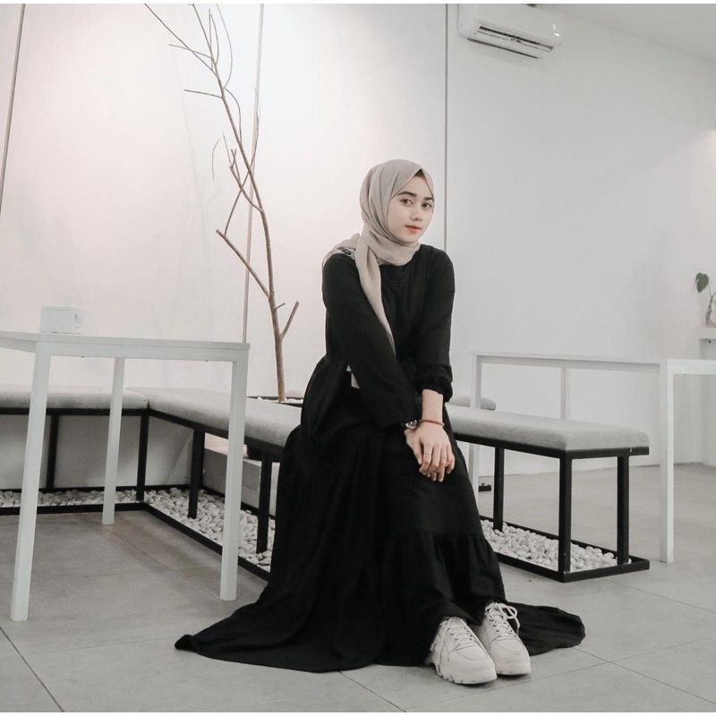 Hanum dress premium / dress polos / dress busui / gamis busui / dress rayon twill / dress hitam polos / BISACOD-1