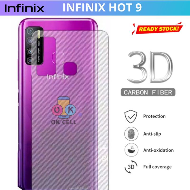 Skin Carbon 3D Garskin Infinix Hot 9 - Sticker Anti Gores Belakang Infinik Hot 9 Back Cover  Premium