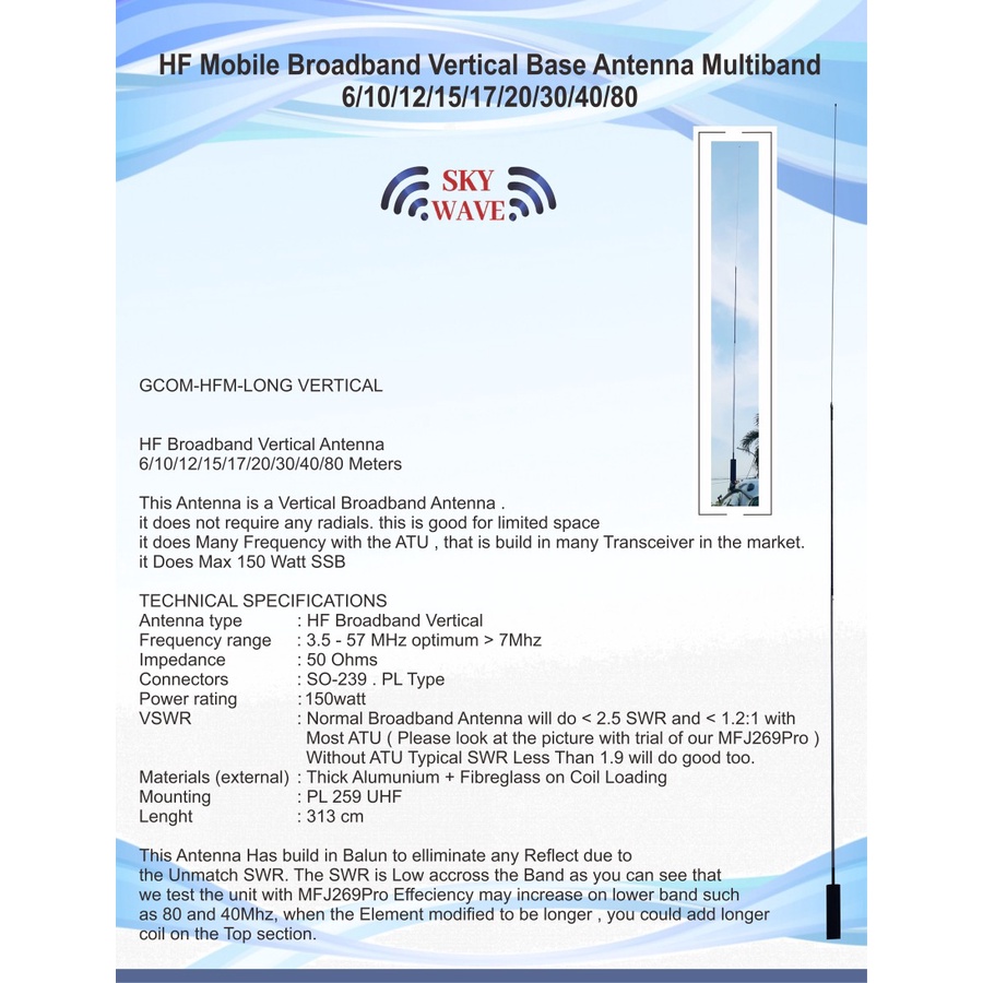 SSB HF Mobile Portable Emergency Antenna , Antenna Mobil 80m-6m Band