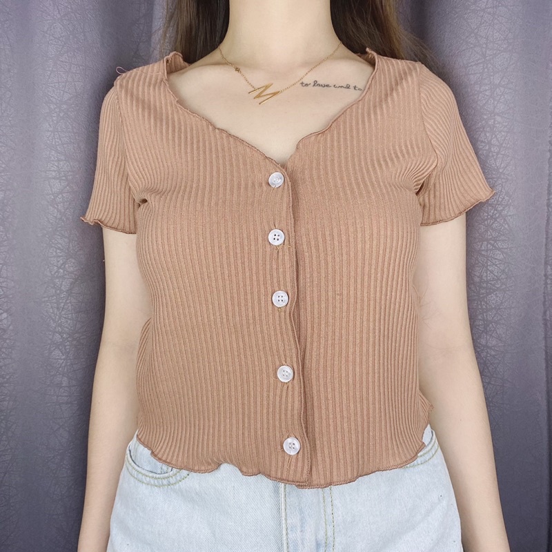 Cheva Button Crop Top / Premium / knit RIb / Korea / Kancing hidup / VIMEL COLLECTION