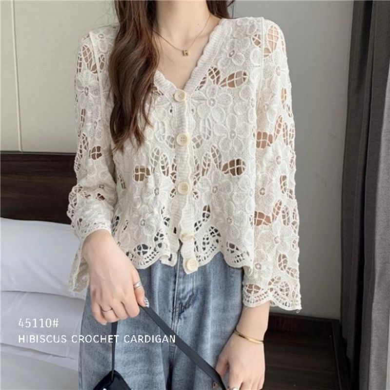 MDLV 45110 HIBISCUS CROCHET KOREA TERBARU CARDIGAN BRUKAT CARDIGAN IMPORT BEST SELLER FASHION IMPORT