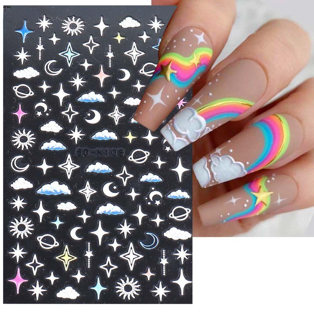 MXBEAUTY Stiker Nail Art Kreatif Relief Cinta Hati Konstelasi Bulan Cosmic Manicure Tool