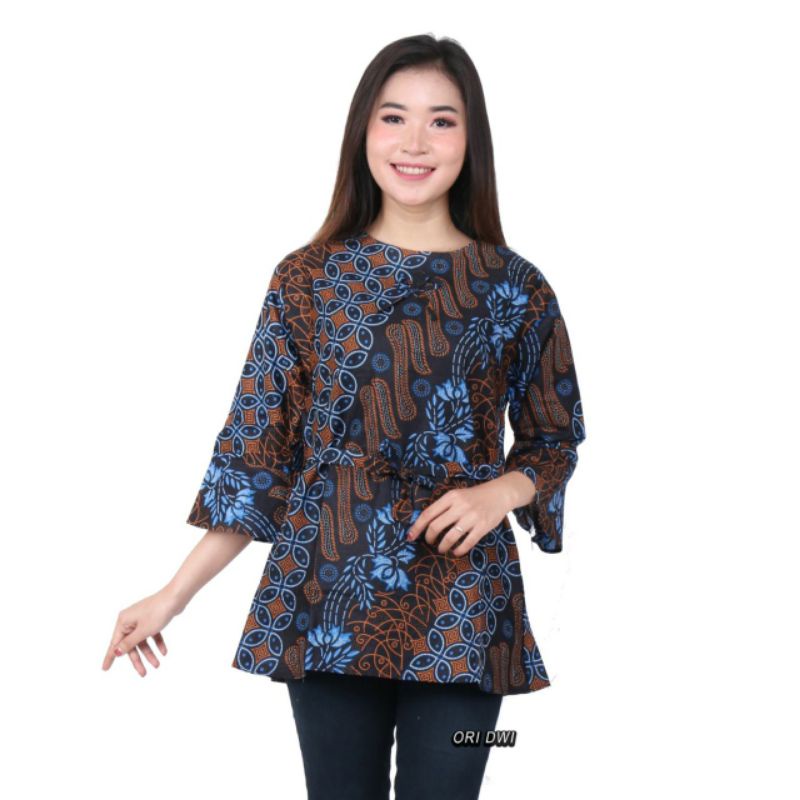 Batik Dolby Dolbi Dobby Doby Tenun Sutra Tulis Katun ATBM Baron ATASAN BATIK WANITA m l xl-Blous T senobiru
