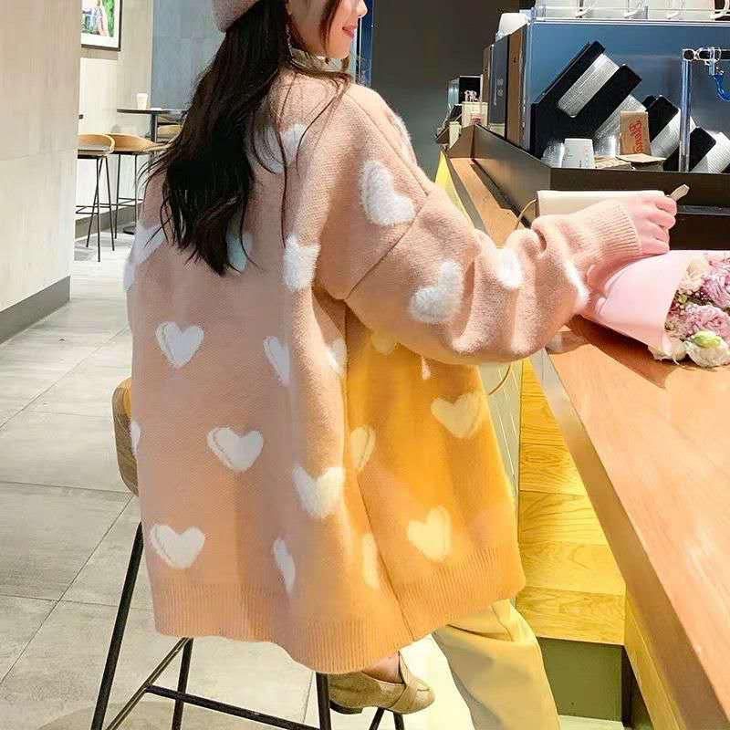 IMPORT WOMAN KNIT OVERSIZED CARDIGAN HEART KNITWEAR KARDIGAN RAJUT WANITA MUSIM DINGIN IMPOR