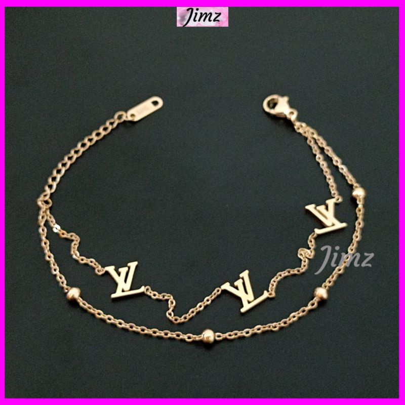 COD - Gelang Tangan Lv Titanium Asli Zircon Liontin Wanita Korea Anti Karat Anti Luntur Selamanya