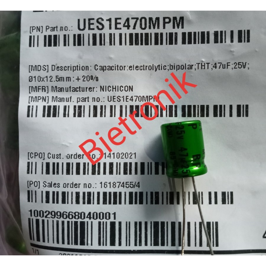 Kapasitor 47uF 25V UES1E470MPM BP Bipolar Nichicon MUSE