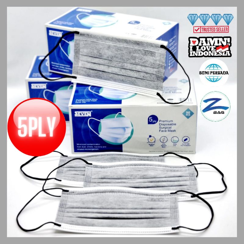 Masker Surgical Medis Seven 5Ply Kemenkes AKD 5 Ply isi 50 Pcs