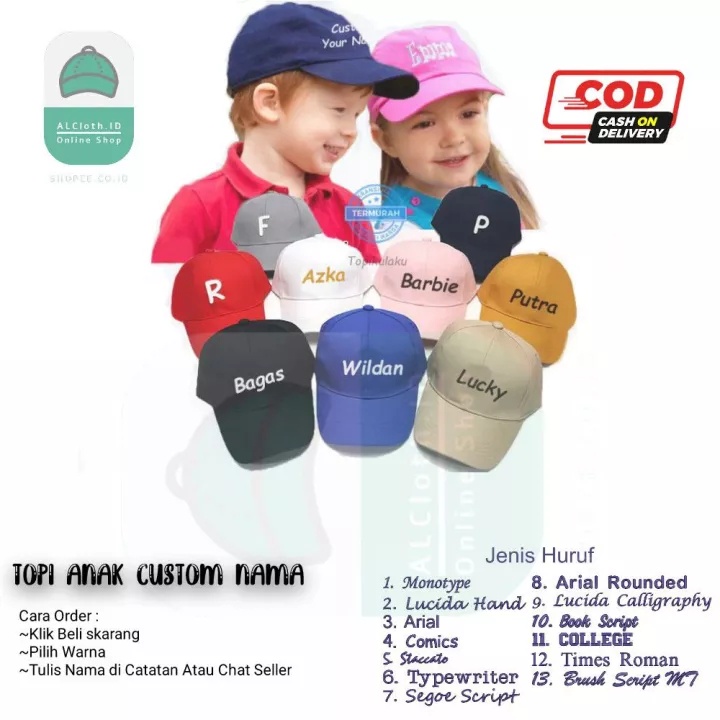 Topi Anak Custom Nama / Bordir Nama