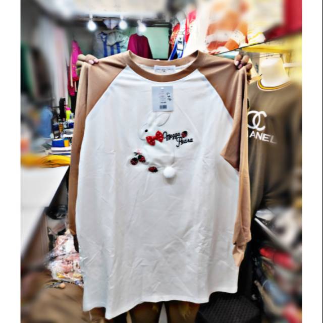 Blus panjang kaos import wanita jumbo kelinci