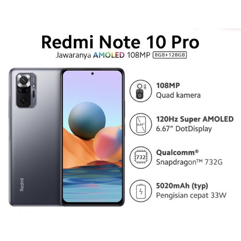 HANDPHONE HP XIAOMI REDMI NOTE 10 PRO RAM 8 GB INTERNAL 128 GB 8/128GB RAM 6 GB INTERN 64 GB 6/64GB-Gray