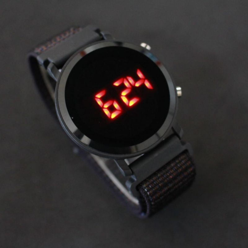 Jam Led kanvas bulat free gift box-Hitam KNVS BLT HTM