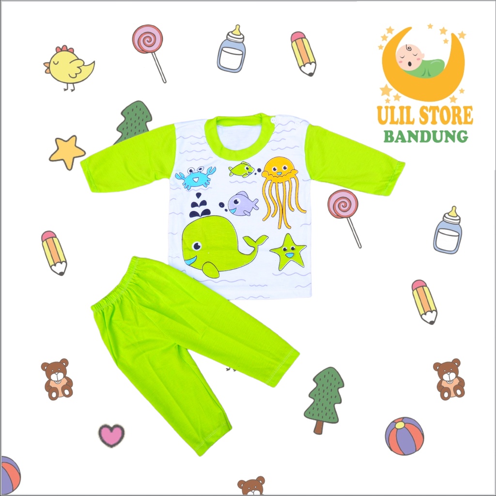 Setelan Baju Bayi Panjang Kancing Pundak NDL Motif