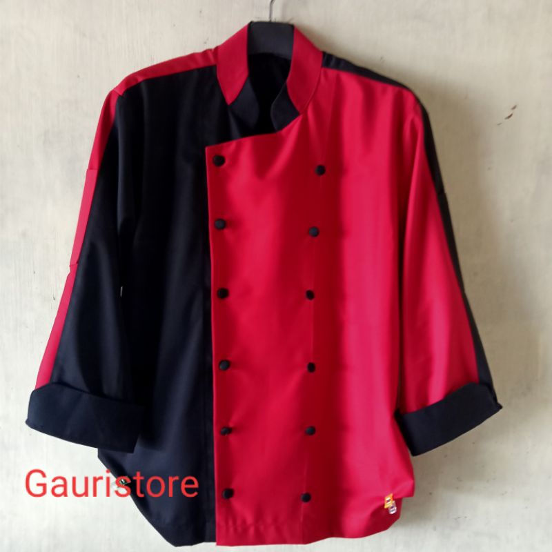 Baju chef/ jaket chef/ chef jacket merah hitam