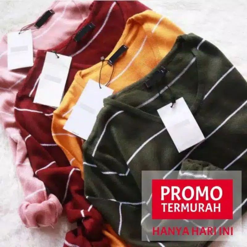 Sweater Stripe Knit korean style oversize lengan panjang bahan rajut tebal premium cardigan korea wanita jumbo crop kekinian