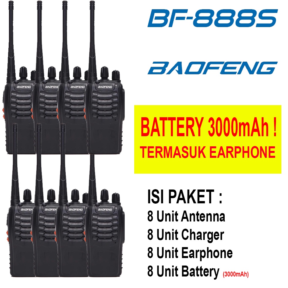 HT Jarak Jauh Radio Komunikasi intercom 888s UHF 400-470Mhz 8 pcs + Earset Hitam