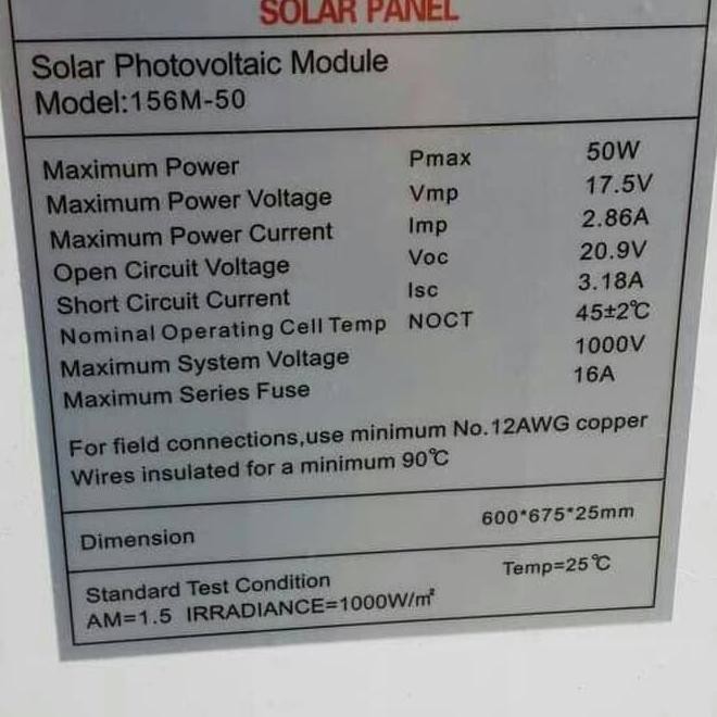 Shinyoku Solar Cell 50Wp Mono / Solar Panel 50Wp Monocrystalline