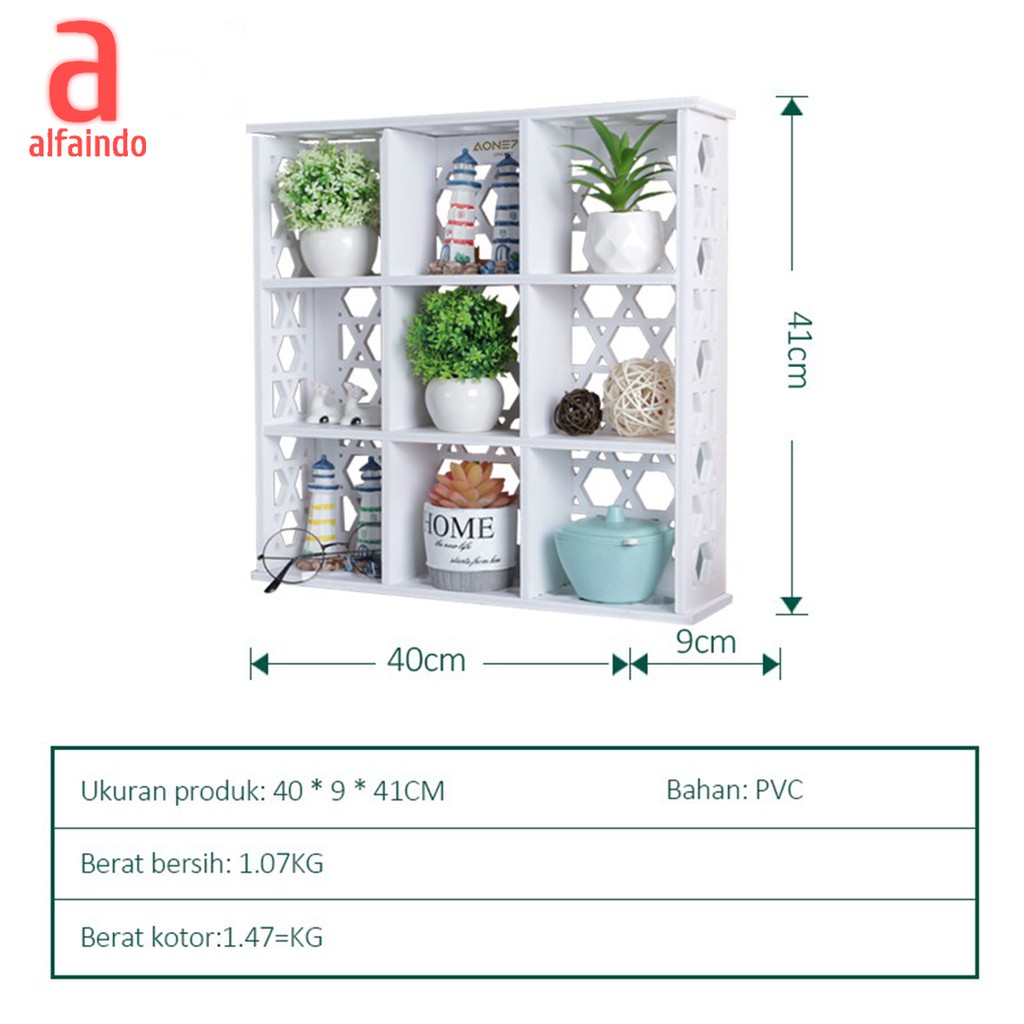 Alfaindo Rak Dinding Minimalis Dekorasi 9 Sekat Hiasan Kayu PVC Tahan lama - DW029