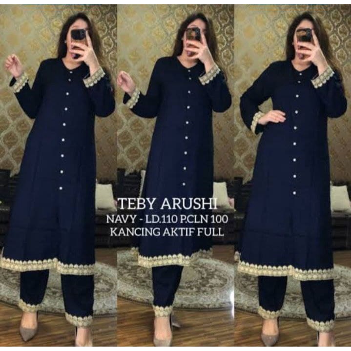 Teby Arushi - One Set Tunik Renda Arab Rayon Viscose Lengan Panjang Setelan Wanita Kekinian Import