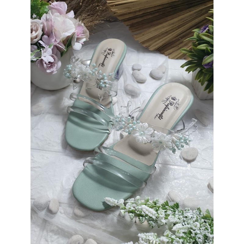 sandal jasmine hijaumint 5cm kaca