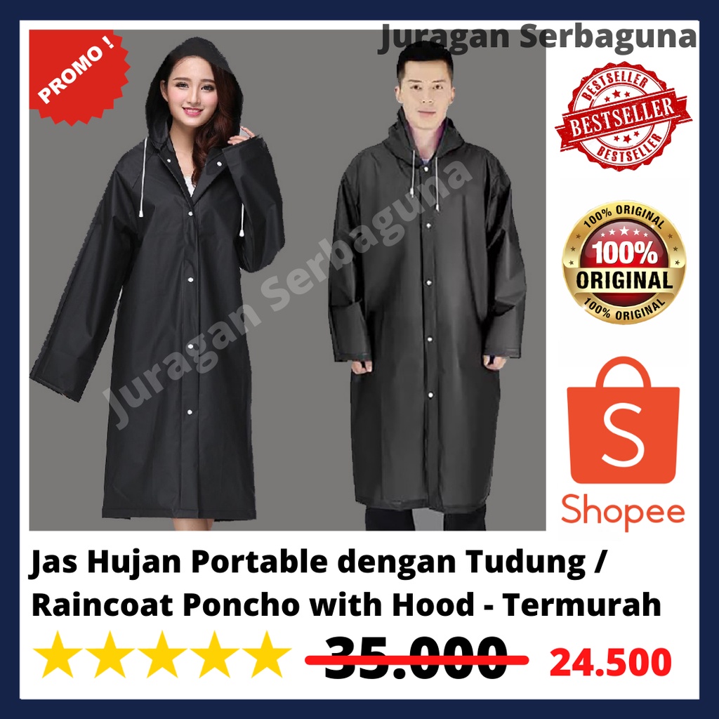 Jas Hujan Portable dengan Tudung / Raincoat Poncho with Hood -Termurah