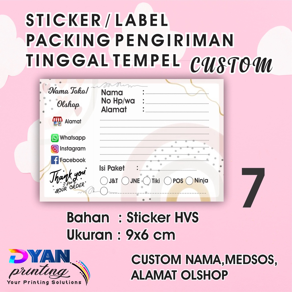 STIKER LABEL PENGIRIMAN PACKING ONLINE SHOP CUSTOM UKURAN 9X6CM COD/BAYAR DITEMPAT