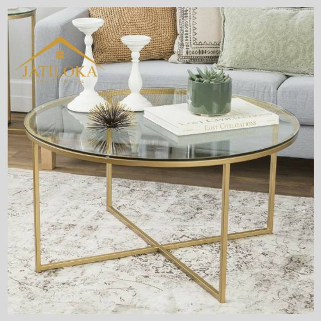 Meja tamu/meja tamu minimalis/meja tamu kaca bulat/coffee table frame metal