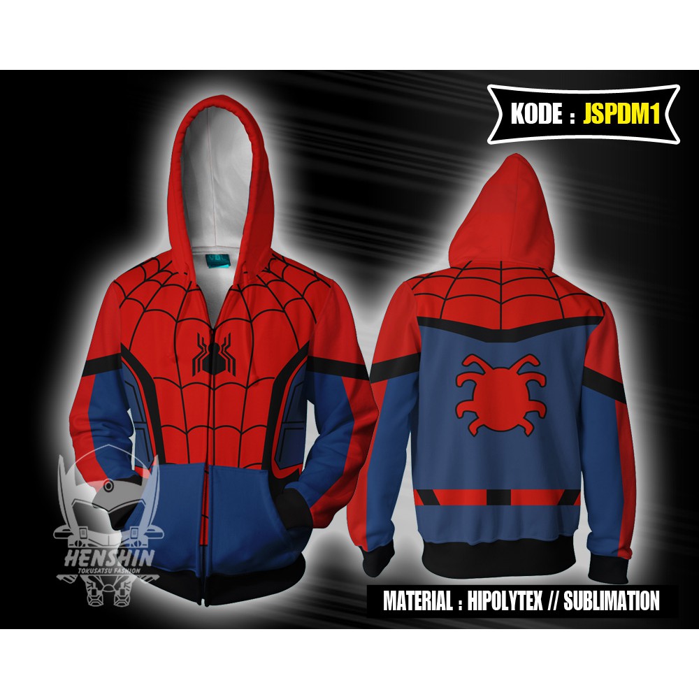 Jaket Hoodie Zipper Full Print Spiderman Homecoming