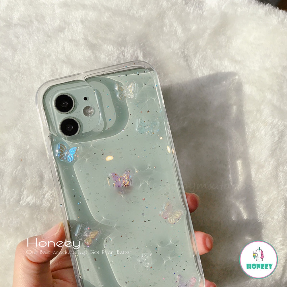 Soft Case TPU Motif Kupu-Kupu 3D Glitter Sequin Bumper Anti Slip Untuk IPhone 14 13 12 11 Pro Max X XS XR 8 7 Plus