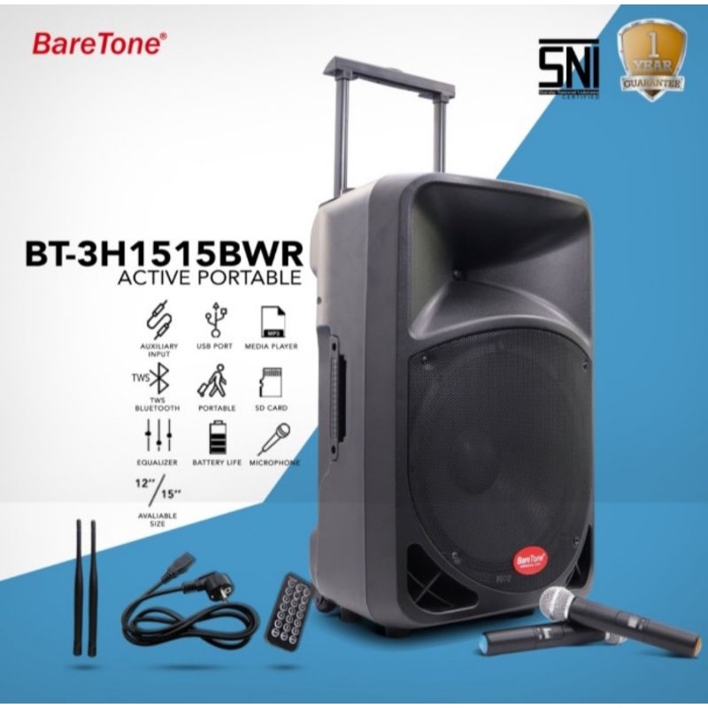 SPEAKER PORTABLE AKTIF BARETONE 15 INCH 3H1515BWR BLUETOOTH WIRELESS MEETING