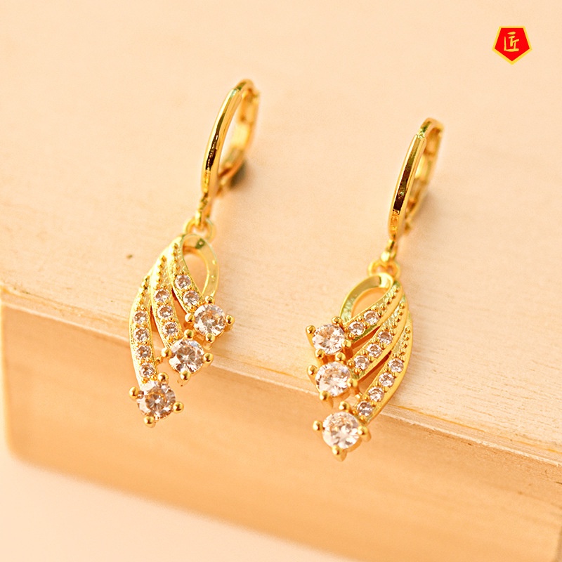 [Ready Stock]Fashion Personality 18K Gold Color Gemstone Wings Earrings