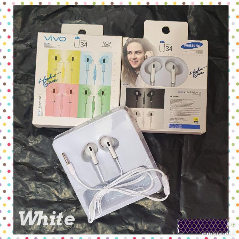 Handsfree /Headset Macaron U34 Headset Oppo Vivo Xiaomi Samsung Handsfree Termurah