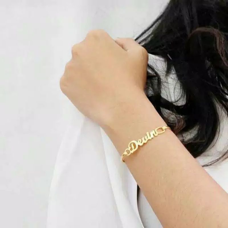 GELANG NAMA LAPIS EMAS MODEL BANGLE / GELANG TEMPAH NAMA / GELANG UKIR NAMA