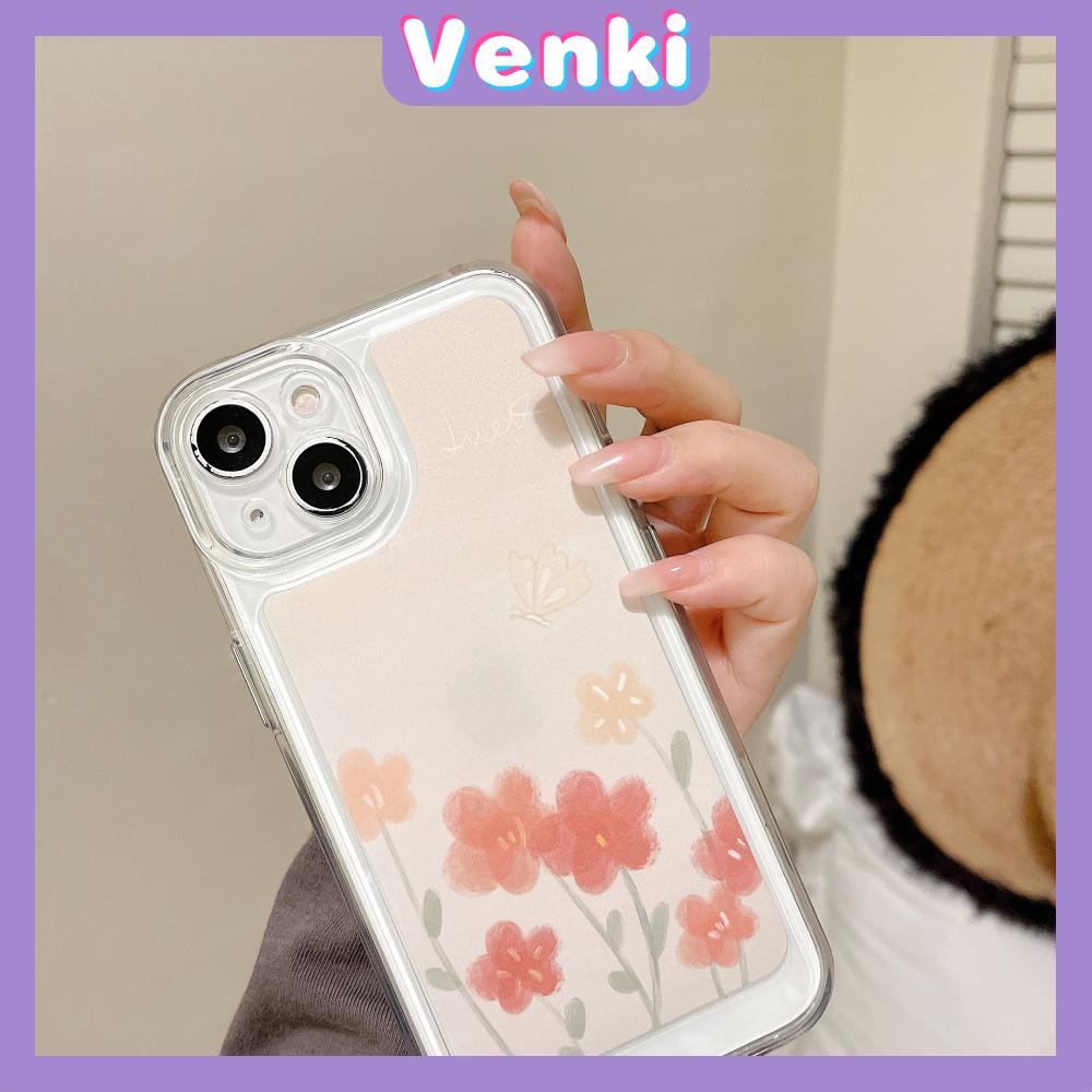 iPhone Case Silicone Soft Case Clear Case Thickened Shockproof Protection Camera Metal Button Elegant Flower Compatible For iPhone 11 Pro Max 13 Pro Max 12 Pro Max 7Plus xr XS Max