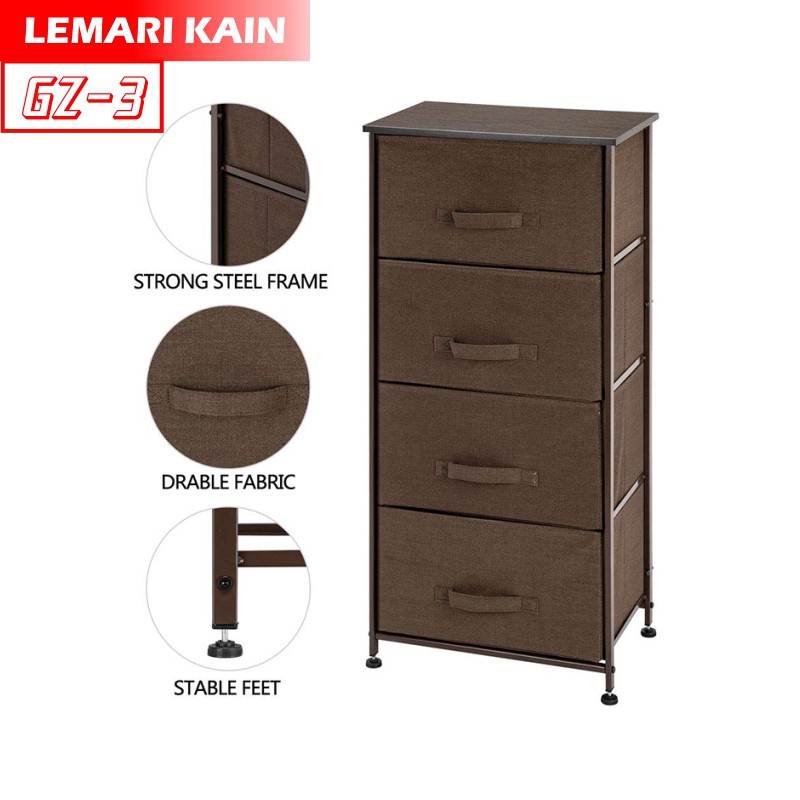 Lemari Sisi Ranjang 4 Laci Lemari Kain Linen lemari kain 4 susun portable GZ-3