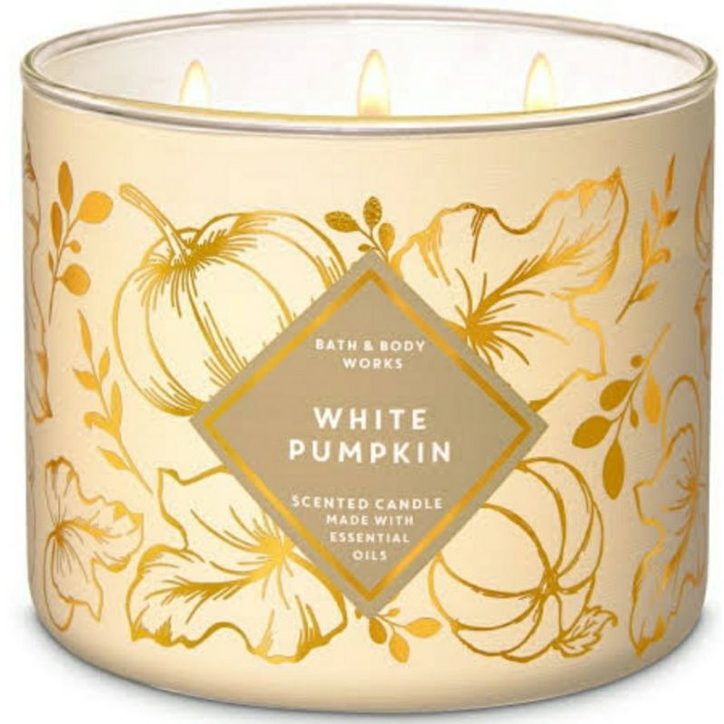 BATH &amp; BODY WORKS BBW WHITE PUMPKIN 3-WICK SCENTED CANDLE 411 G LILIN WANGI 3 SUMBU UKURAN BESAR PENGHARUM RUANGAN