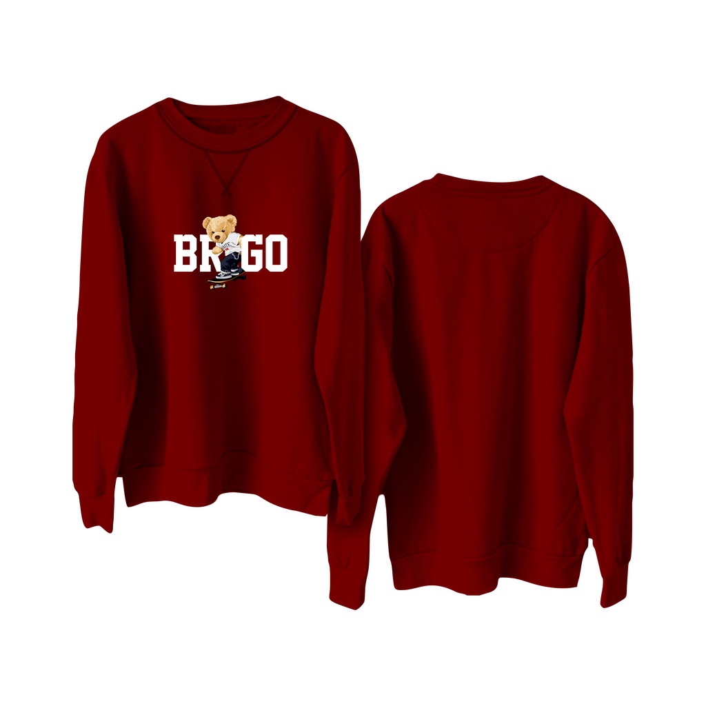 BRIGO Basic Sweatshirt Beruang Skateboard II Sweater Crewneck BRIGO Sablon DTF Fleece Cotton M-XXL (Pria &amp; Wanita) Free stiker&amp;Gantungan Kunci