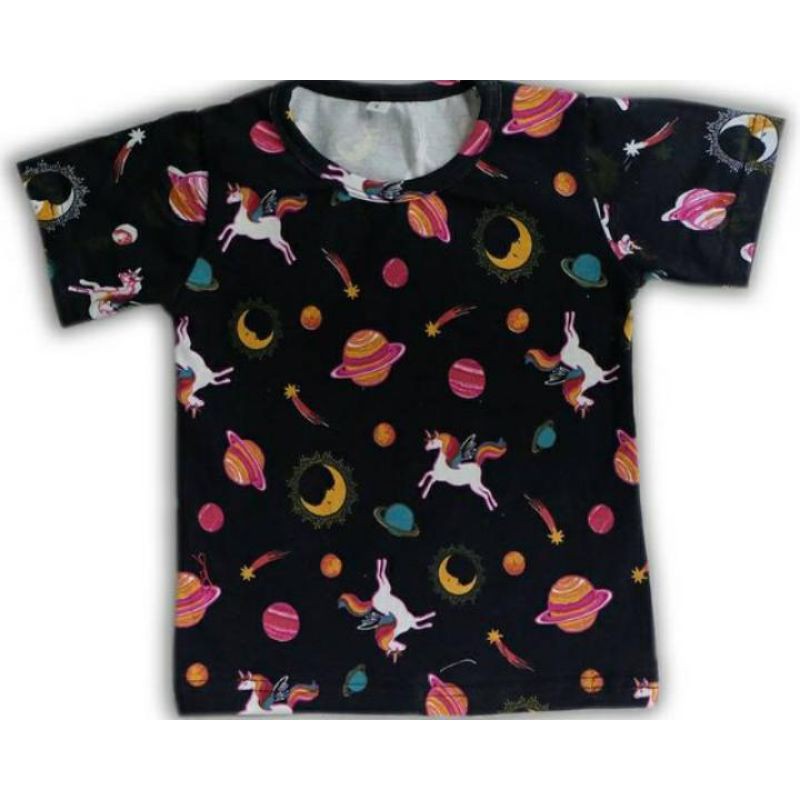 Kaos anak perempuan fullprint/printed tee motif Unicorn Planet