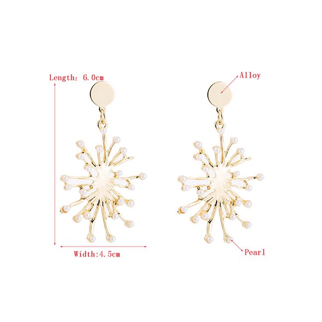 LRC Anting Tusuk Fashion Golden Starry Pearl Alloy Long Earrings D94901