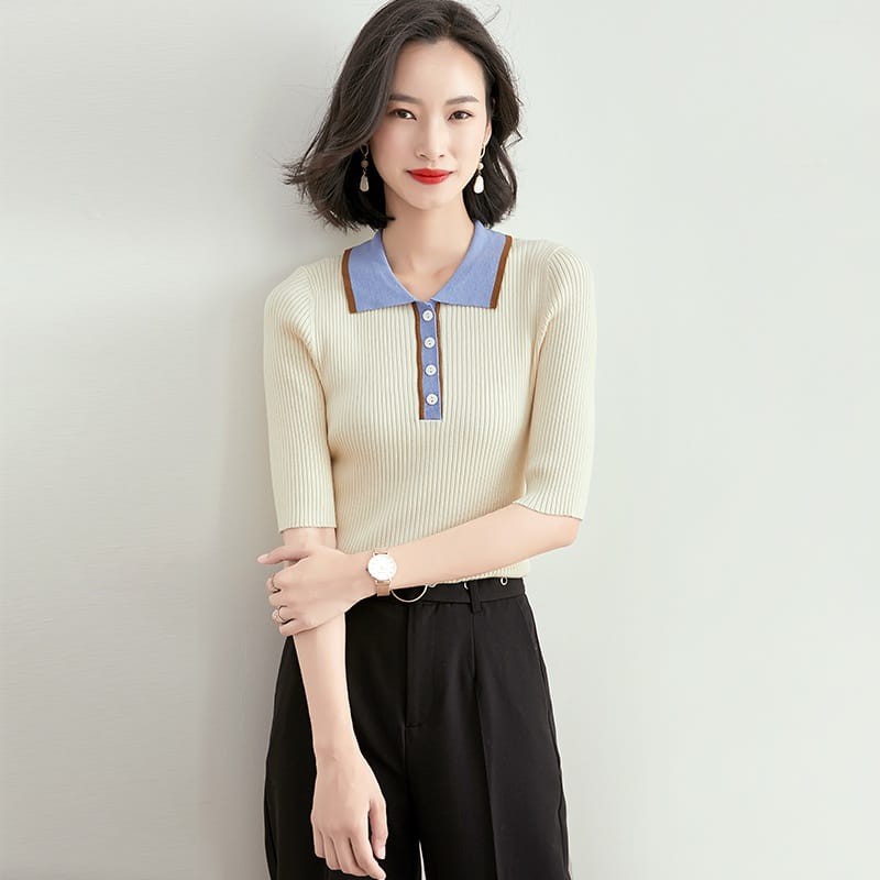 【Elegant】Casual  Short Sleeves Lembut Knit Polo 7116