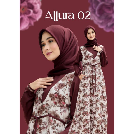 Seply Allura 02 Maroon, Gamis Motif by Seply, Gamis Seply Motif Bunga, Gamis Perempuan, Gamis Wanita
