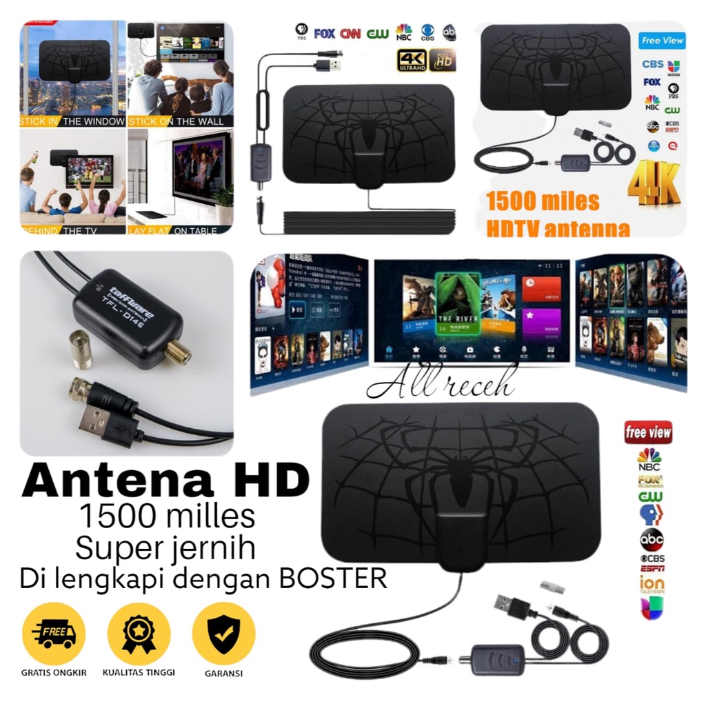 Antena TV Digital DVB-T2 High Gain 25dB with Signal Booster Amplifier/antena tv