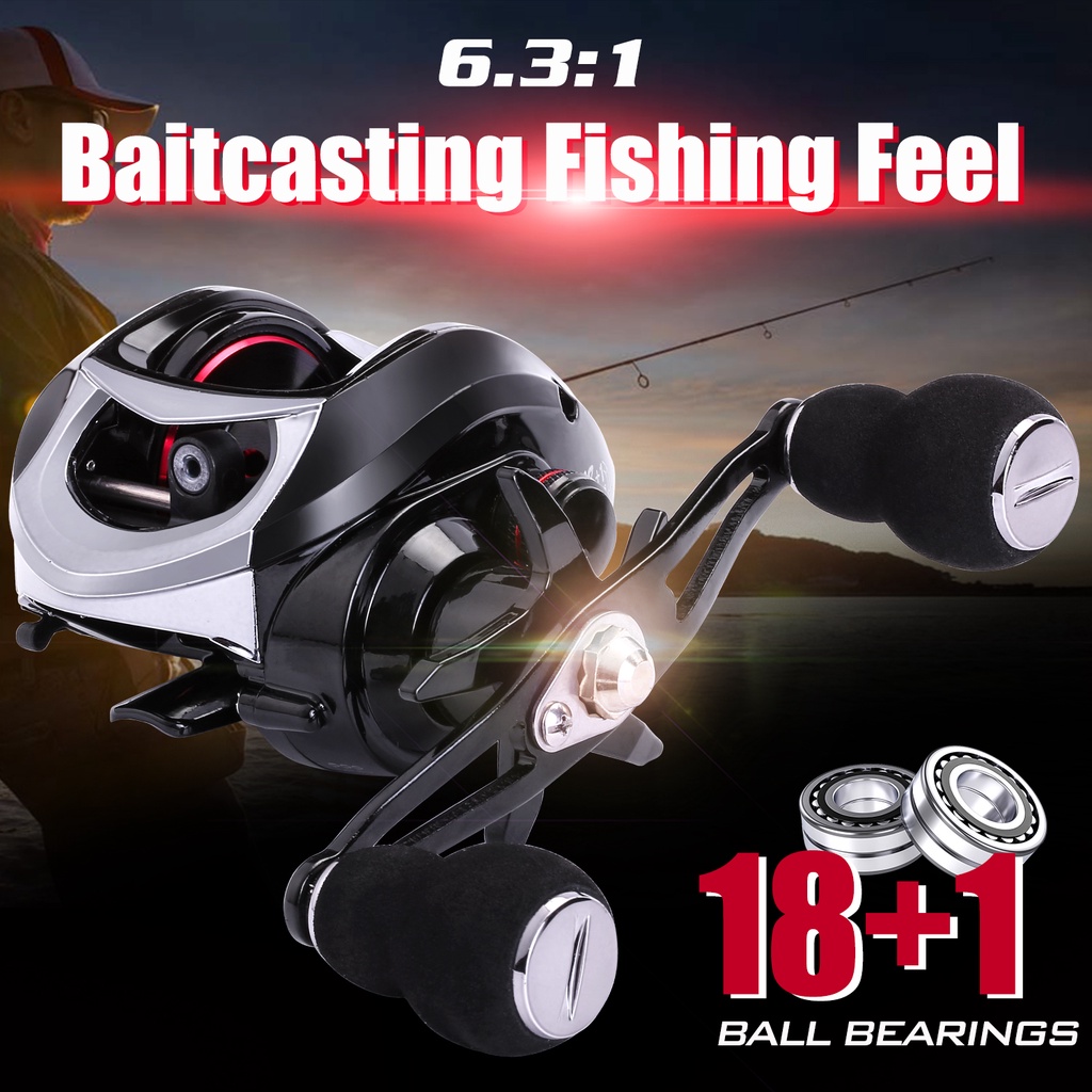 18 + 1BB Fishing Reel Baitcasting Fishing Reel 6.3: 1 Rasio Gigi Untuk Memancing Di Luar Ruangan