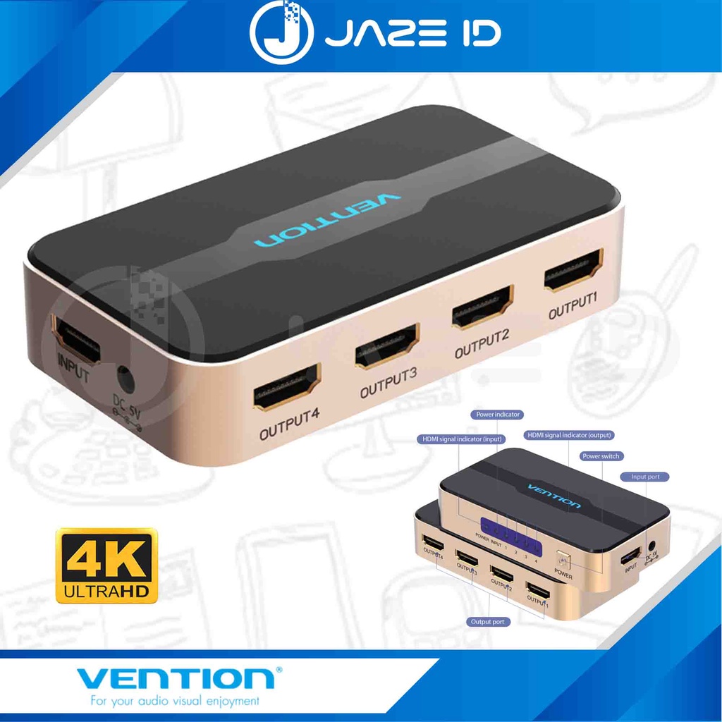 Vention HDMI Splitter 1 Input 4 Output HDMI Screen Duplicate 4K