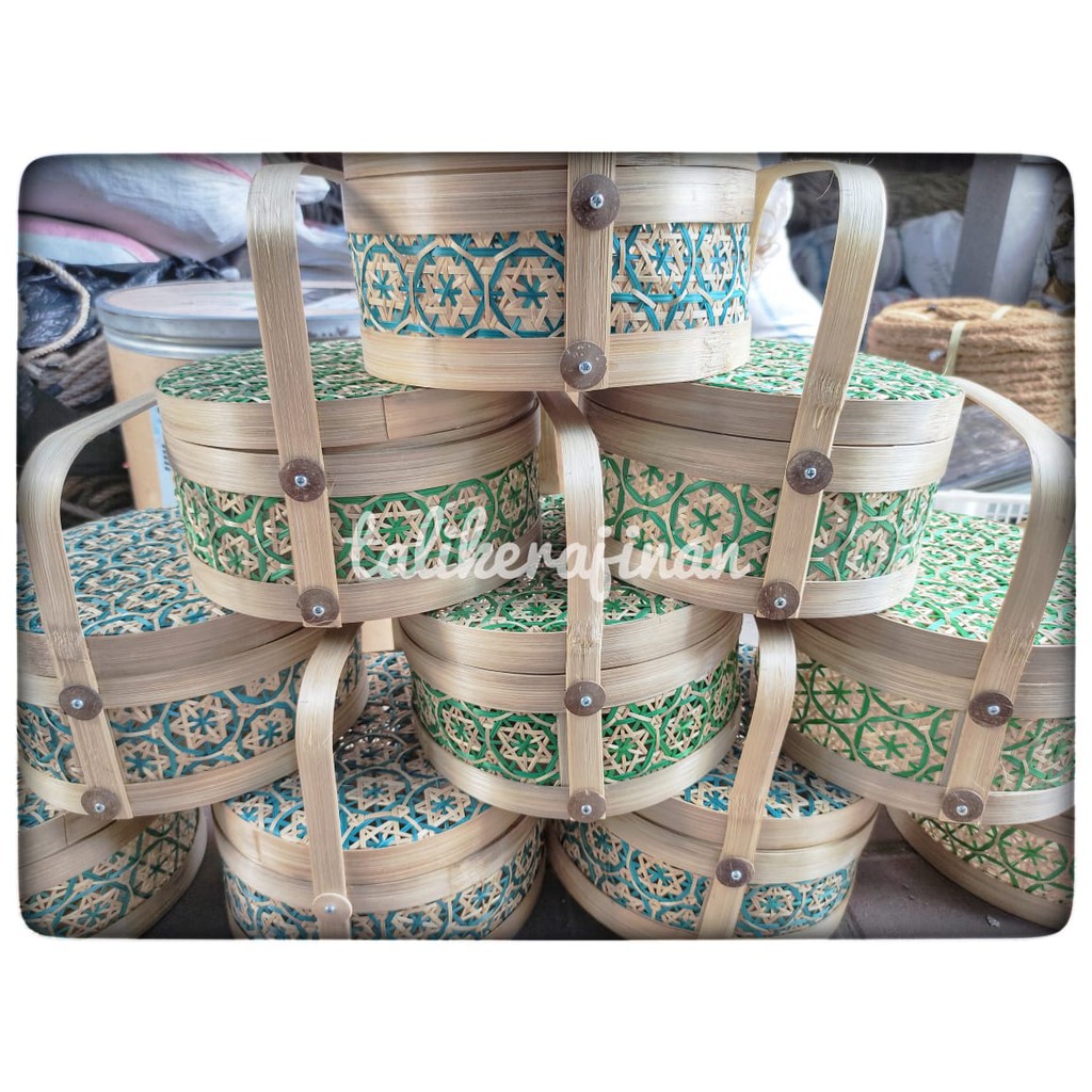 Keranjang bulat anyaman bambu hampers motif batik truntum
