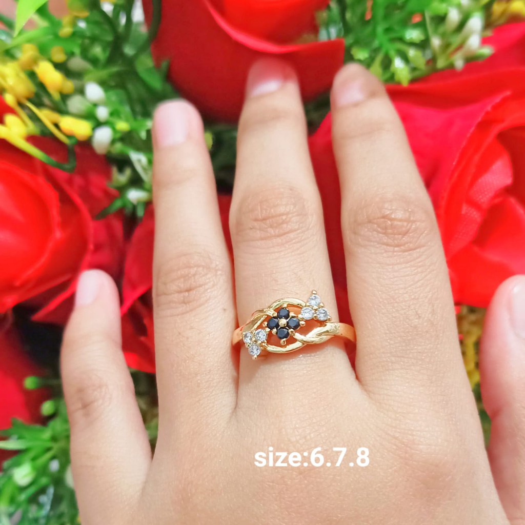 Cincin TITANIUM Dewasa Permata Zircon Gold Perhiasan Wanita (COD)