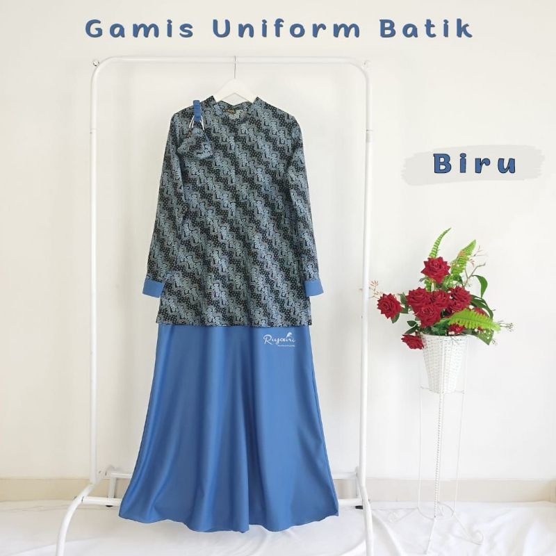 Gamis Batik Uniform By Riyani/gamis Batik toyobo/seragam batik/batik kombinasi polos/gamis batik Kombinasi