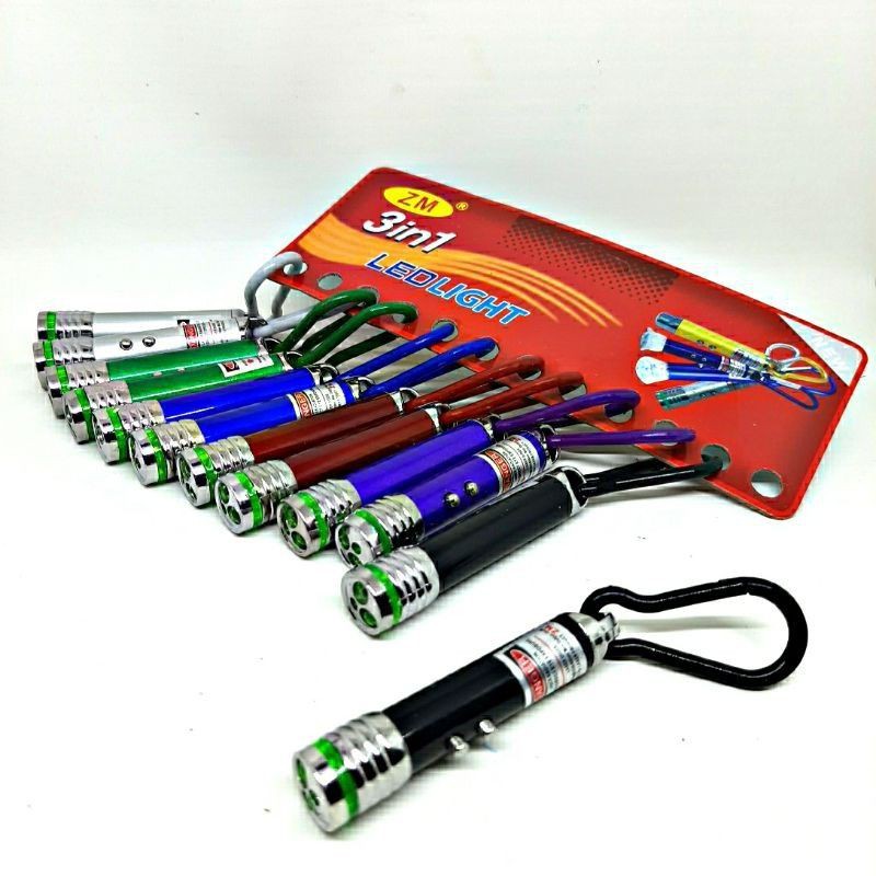 laser senter pointer 3 in 1 include baterai dan gantungan kunci